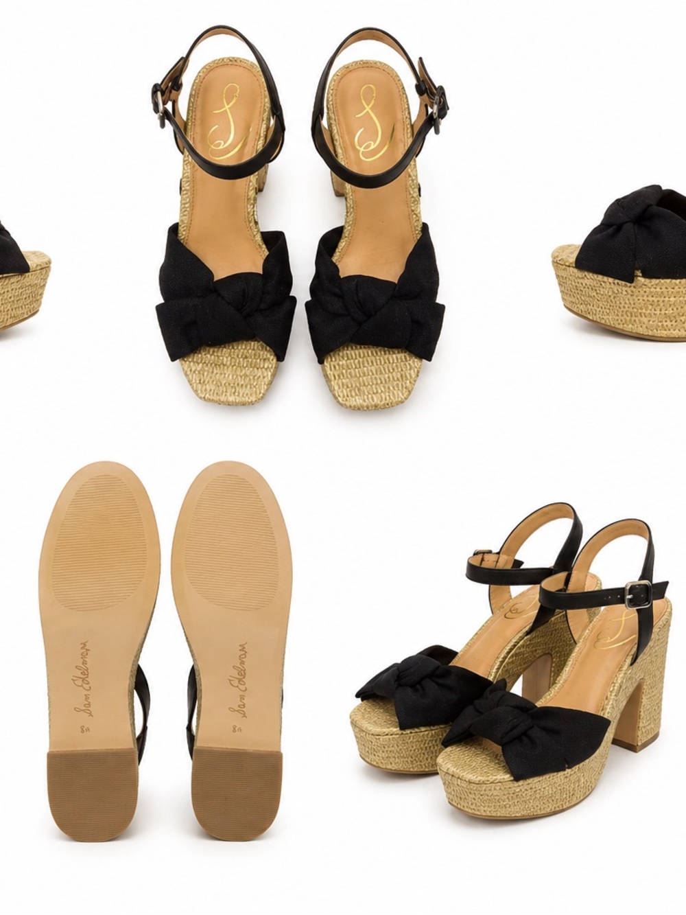 Sam Edelman Black Bow Platform Heels / Sandals – Size 8.5